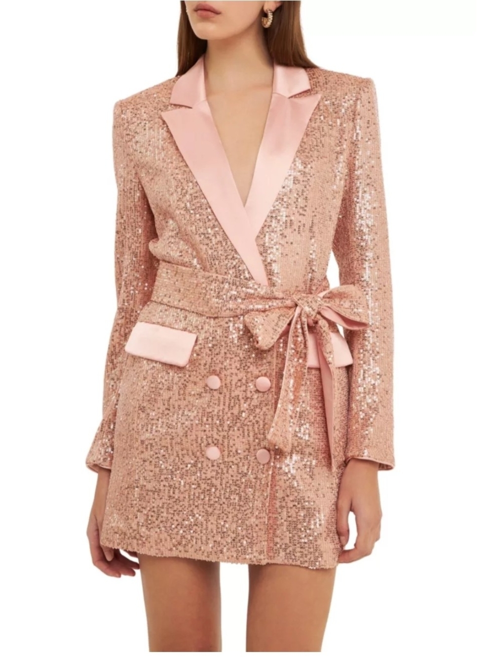 NWT Endless Rose Rose Gold Sequin Removable Belt Blazer Mini Dress Sz M